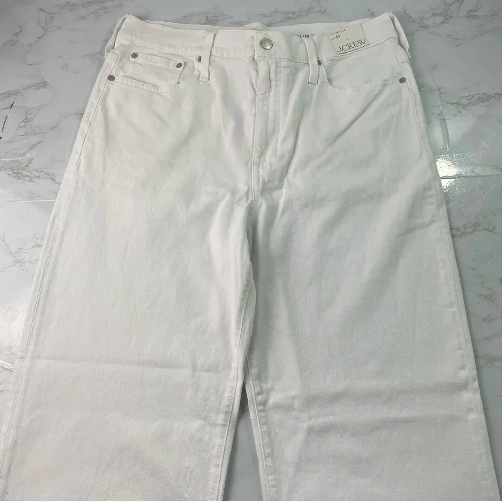 J Crew Womens High Rise White Slim Wide Leg Jean Size 31 New